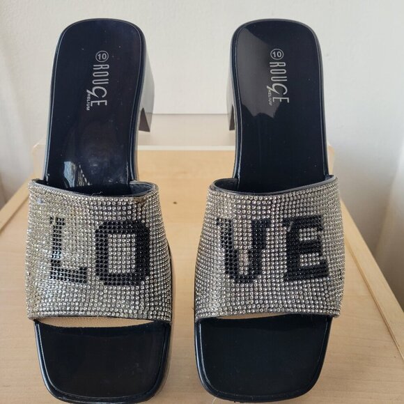 Rouge Helium Shoes - Clearance - Rouge Helium Women’s Black & Silver LOVE Sandals (Size: 10)